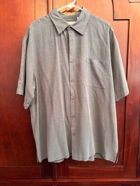 Silk Icon Shirt Mens Large Gray  100% Silk Textured Button Up Classic Size XL